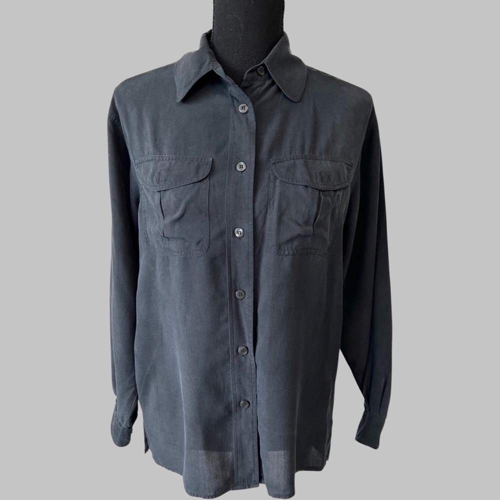 Vintage Jennifer Black Pure Silk Button Down Shirt